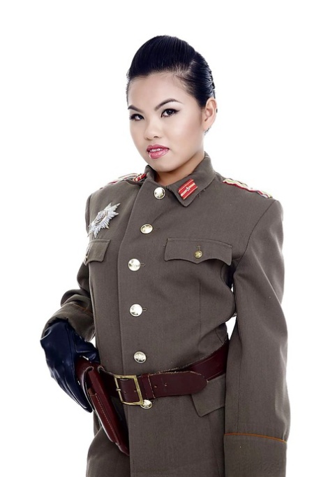Oriental pornstar Cindy Starfall posing solo in military garb 93988434