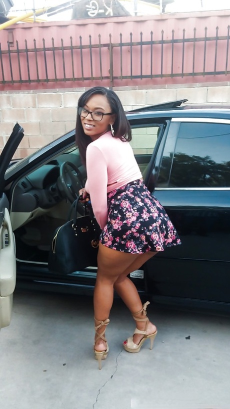 Busty black girl Porsha Carrera bends over in high heels for upskirt 16159171