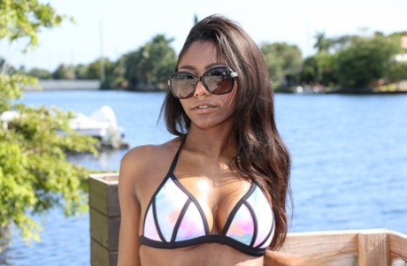 Ebony dime Lexi Rose freeing big natural black tits from bikini outdoors 75902431