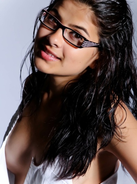 Indian solo girl strips to her sexy panties wearing glasses 47829483