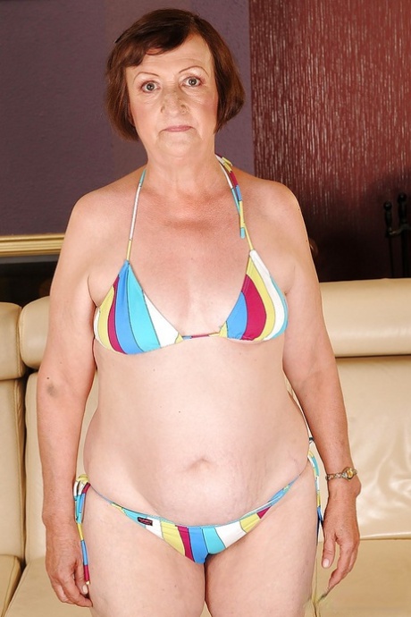 Fatty granny with tiny tits Eve Tickler taking off her bikini 80822897