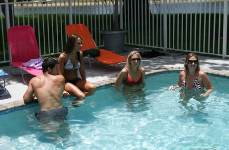 Frolic girls in bikini flashing their tits at the pool party 61552394