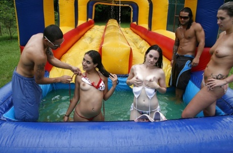 Frisky gals showing off their blowjob skills at the pool party 72170938